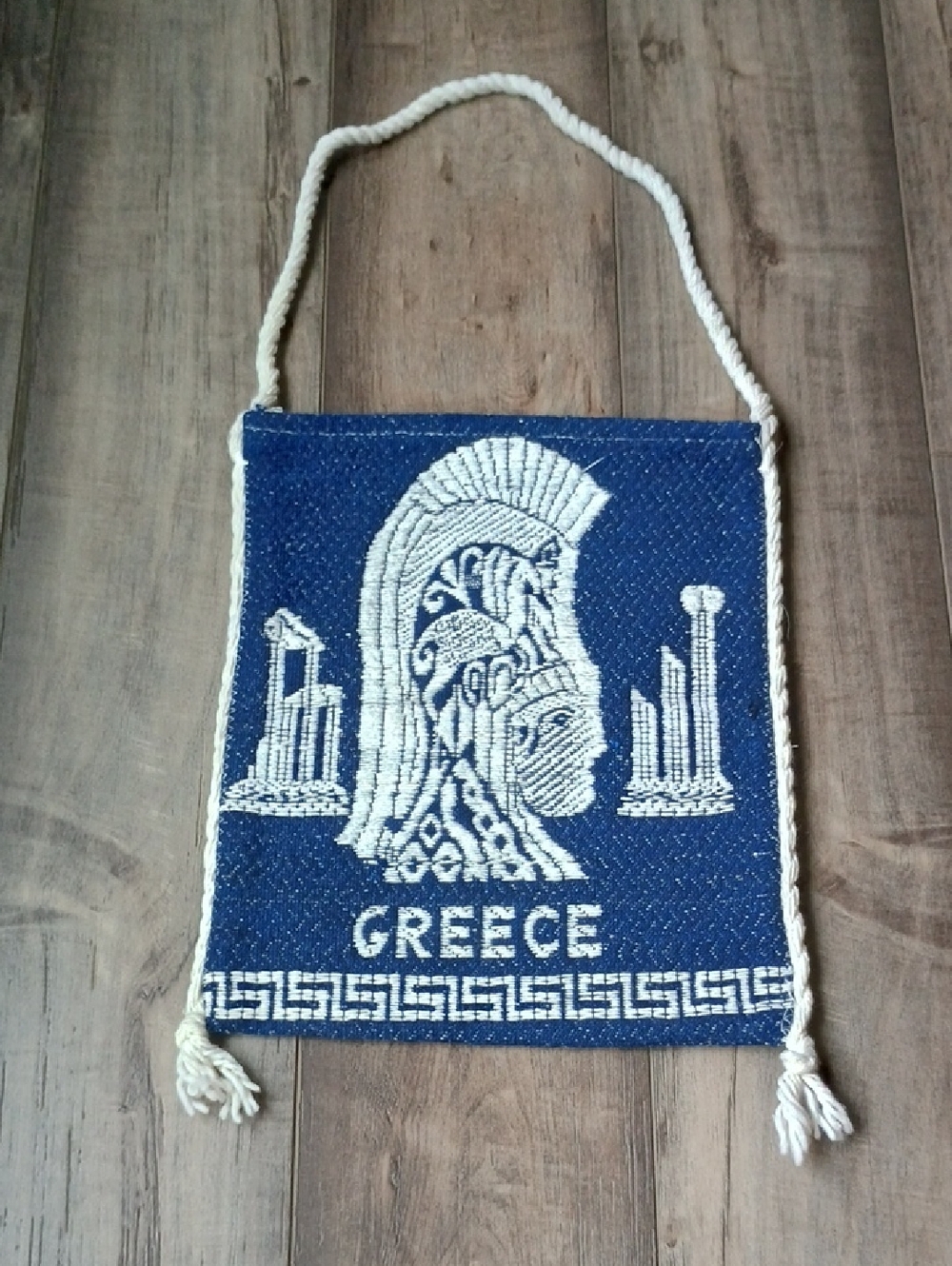 Greece Themed Blue and White Woven Shoulder Bag